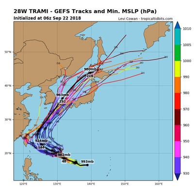 【悲報】猛烈台風24号、急速ターンで日本列島へ接近
