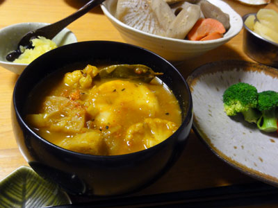 夕飯のベジタリアンカレー雑煮