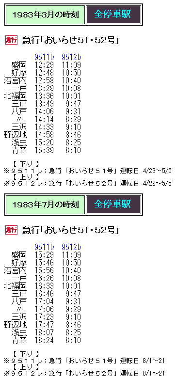 ☆ 83年3月 急行「おいらせ51・52号」の時刻 : Rail・Artブログ