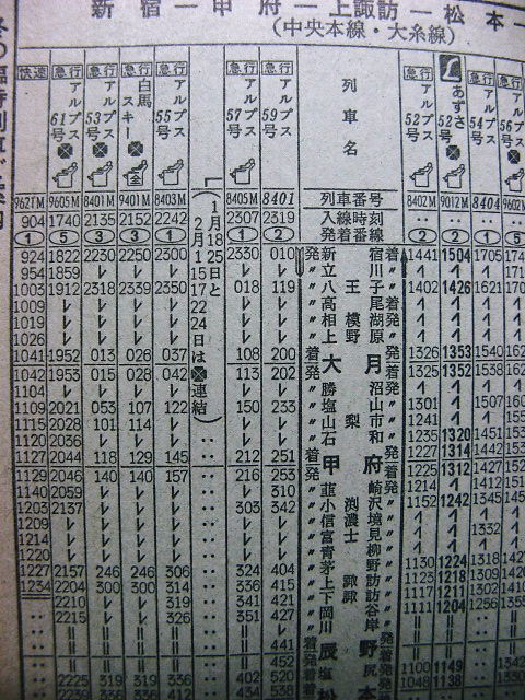 1985年1月 急行「白馬スキー」「アルプス」の時刻 : Rail・Art