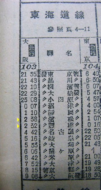 ☆ 1947年6月 東京~大阪の急行103(104)レの時刻 ☆ 1947年6月 東京~大阪の急行103(104)レの時刻