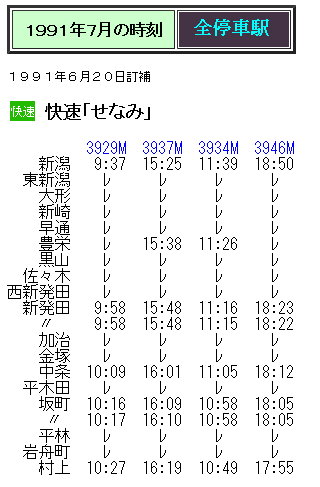 ☆ 設定当初の快速「せなみ」の時刻 : Rail・Artブログ