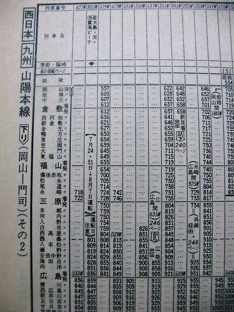 1988年夏臨 快速「大島・光・富海ビーチ号」の時刻 : Rail・Art