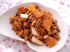ズッキーニときのこの豆腐チリ醤油炒め