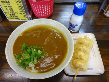 おにやんま@青物横丁(2)カレーうどん500マッシュルームの天ぷら100