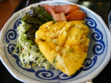 さかゐ食堂@扇町(14)月見そば310おかず大(ハムエッグ)250