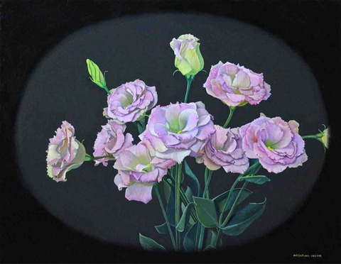 絵画　日本画　松本榮　トルコ桔梗 絵画 日本画 松本榮 トルコ桔梗 - メルカリ