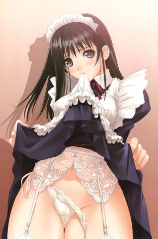 メイドがスカートをたくし上げてるエロ画像01