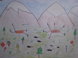 チベット難民子供の絵＜故郷＞