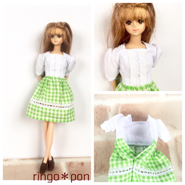 ジェニーさんサイズ、グリーンのチェックのワンピース。この型紙を公開