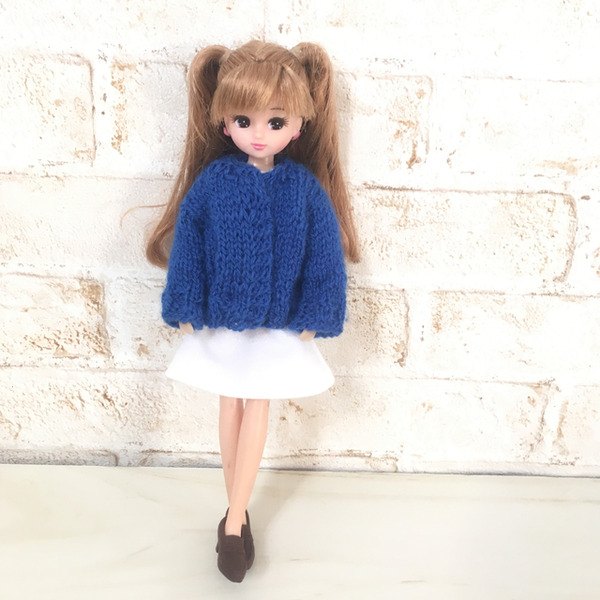 大福　リボーンドール用ニット服2点セット 青のニットを編んでみました（練習） : リカちゃん服ハンドメイド
