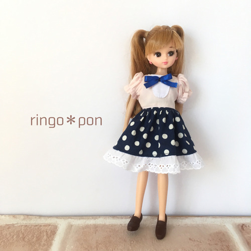 ピンクと紺の清楚なワンピース♪ : リカちゃん服ハンドメイド りんご