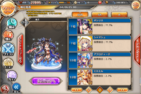 人気投票途中経過オシリス