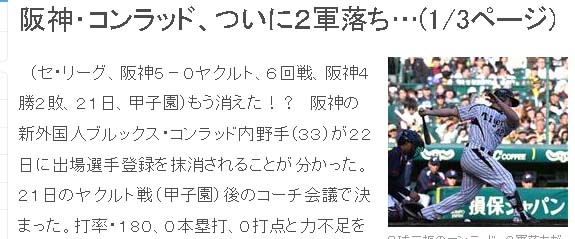 阪神・コンラッド、ついに2軍落ち…
