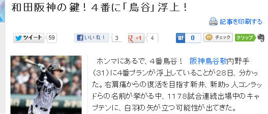 4番に「鳥谷」