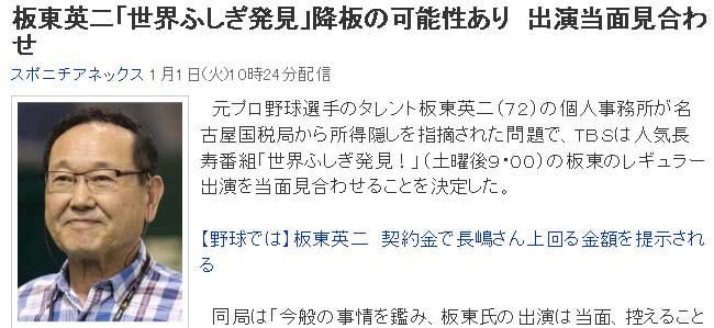 板東英二「世界ふしぎ発見」降板の可能性