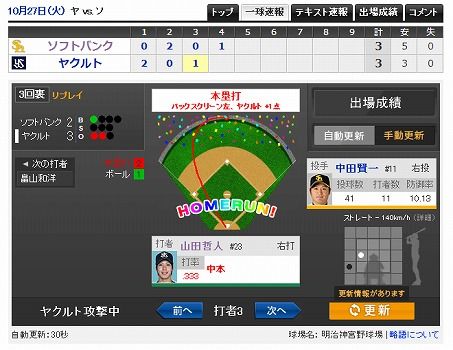 山田2打席連続