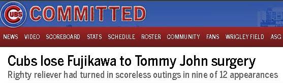 Cubs lose Kyuji Fujikawa to Tommy John surgery