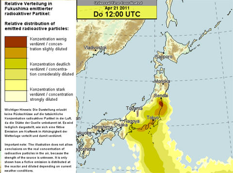 放射能拡散予測 4月21日予測図