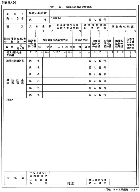 源泉徴収票A5