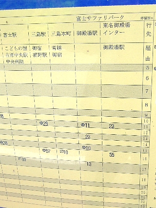 サファリから御殿場へのバス時刻表00
