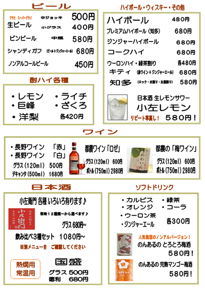 ドリンク 表 2018