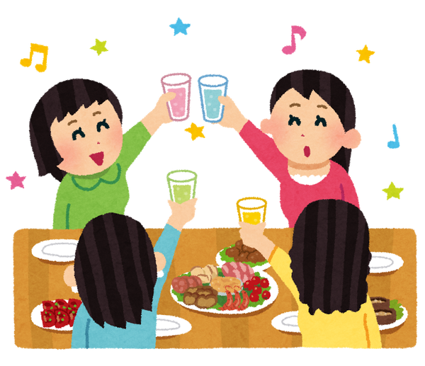 フリー画像女子会で乾杯をしているイラスト