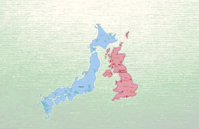 イギリスと日本地図