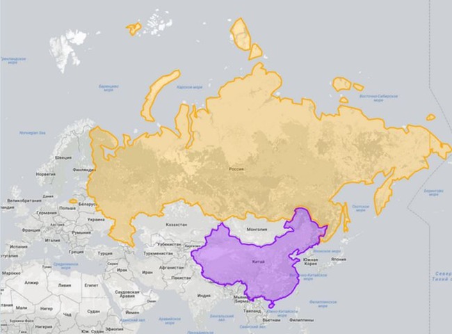 ロシアと中国の国土の比較