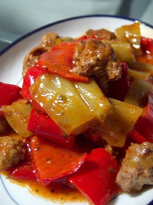 spetsofai-style pepper stew