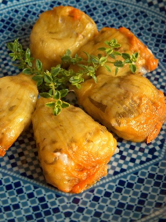 stuffed zucchini blossoms with rice & meat