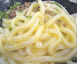 肉釜玉うどんのアップ