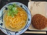 釜玉うどん+ハムカツ@丸亀製麺