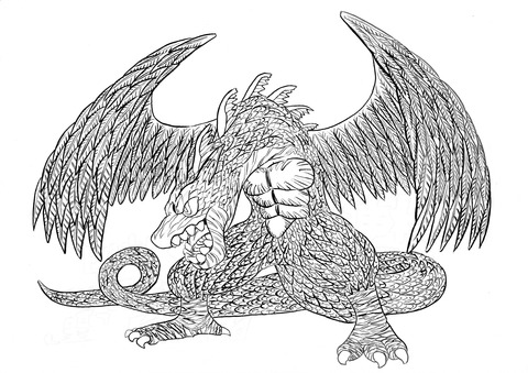 背中の翼」｜絵画 原画 動物画 ドラゴン イラスト ドローイング 背中を