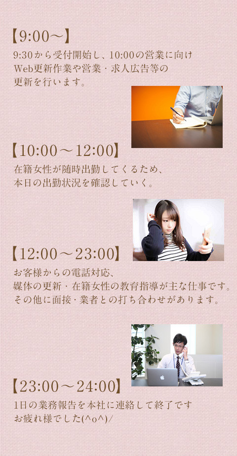 風俗店男性スタッフの一日の仕事の流れ