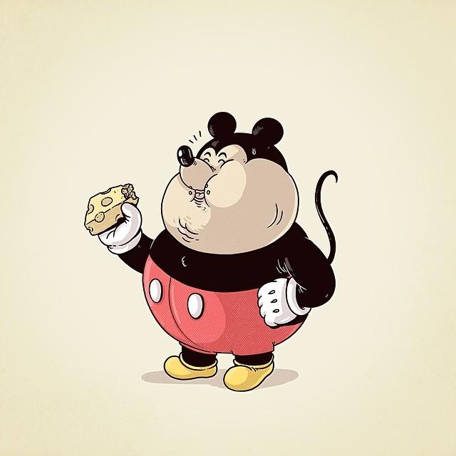 ミッキー マウス 何これかわいい人気画家が描いた 有名キャラクター を太らせたメタボイラストが面白い Naver まとめ