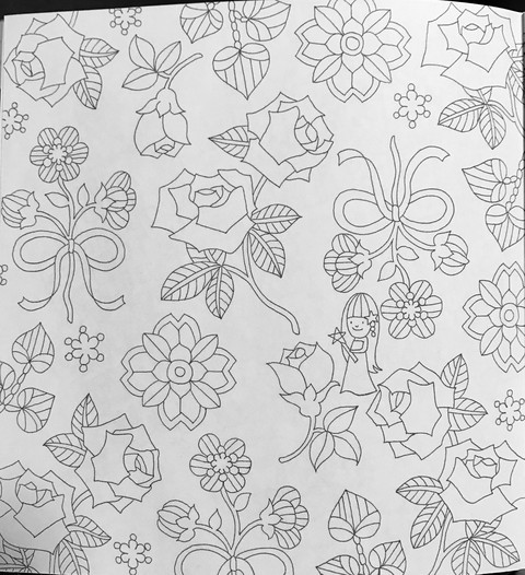 ダイソー癒しの塗り絵 Romantic Dreamより バレンタイン風 休日は色鉛筆