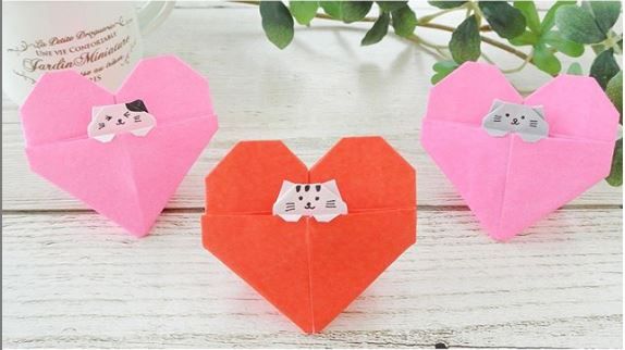 折り紙一枚で作るハート子猫 すごくかわいいです バレンタインにも Janeのアフターライフ