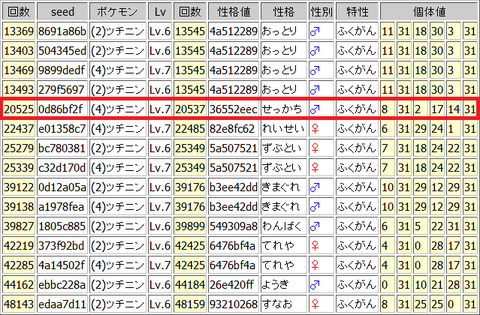 RS野生乱数-GBAエンカウント検索結果