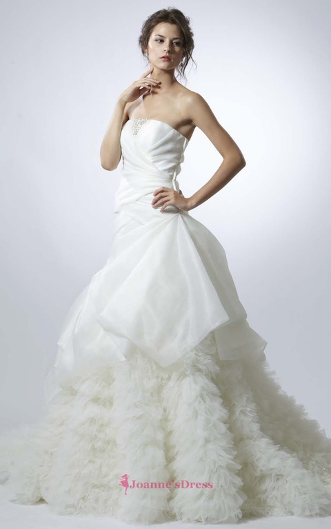 A-Line Court Train Beading Strapless Dresses For Wedding