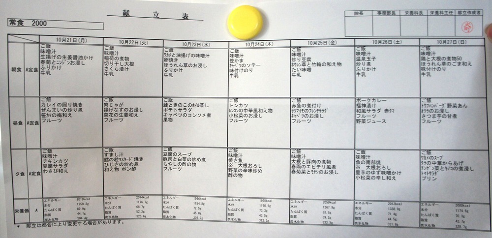病院献立表