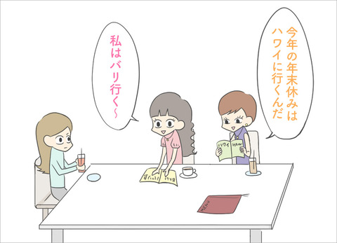 「今年の年末休みはハワイに行くんだ」「私はバリ行く〜」