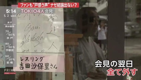 亀戸香取神社 山口達也メンバーのサイン色紙を外す