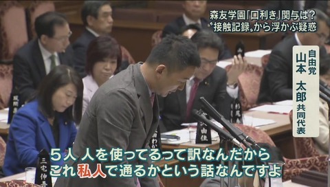 アッキード事件 追求する山本太郎