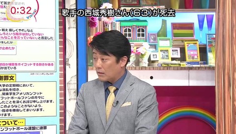西城秀樹 死去 速報テロップ フジテレビ