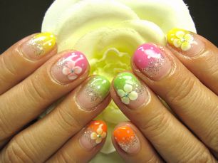 カラフルレインボードットネイル