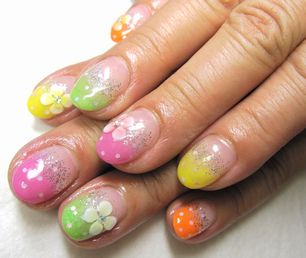 カラフルレインボードットネイル