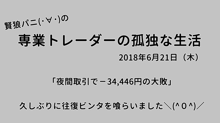 専業トレーダーの孤独な生活20180621