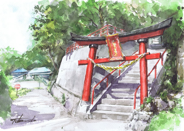 水彩画「近くの神社」 水彩画「近くの神社」