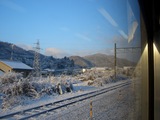 山陽本線 雪景色(JR本郷-河内駅間の車窓より)